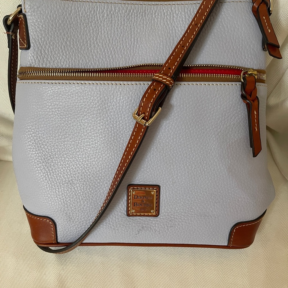 Light Blue and Brown Crossbody Bag with Structured Design